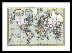 Old 1766 Map Of The World - Framed Print