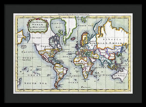 Old 1766 Map Of The World - Framed Print