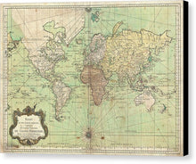 Load image into Gallery viewer, Old 1778 Nautical Map Of The World - Canvas Print