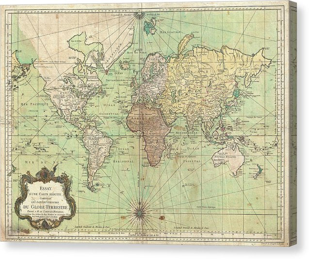 Old 1778 Nautical Map Of The World - Canvas Print