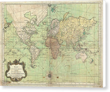 Load image into Gallery viewer, Old 1778 Nautical Map Of The World - Canvas Print