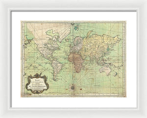 Old 1778 Nautical Map Of The World - Framed Print