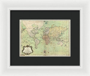 Old 1778 Nautical Map Of The World - Framed Print