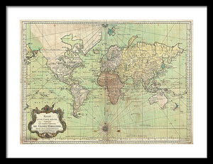 Old 1778 Nautical Map Of The World - Framed Print