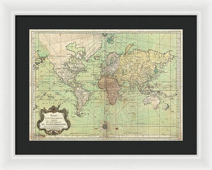 Old 1778 Nautical Map Of The World - Framed Print