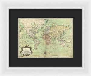 Old 1778 Nautical Map Of The World - Framed Print