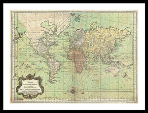 Old 1778 Nautical Map Of The World - Framed Print