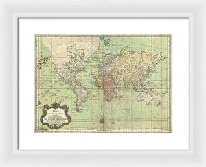 Old 1778 Nautical Map Of The World - Framed Print