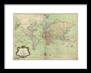 Old 1778 Nautical Map Of The World - Framed Print