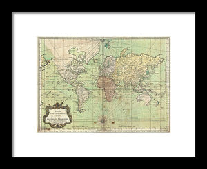 Old 1778 Nautical Map Of The World - Framed Print