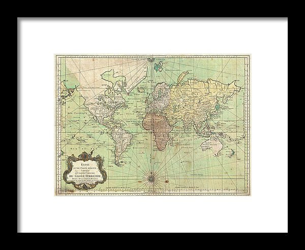 Old 1778 Nautical Map Of The World - Framed Print