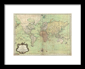 Old 1778 Nautical Map Of The World - Framed Print