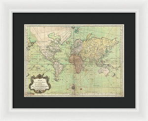 Old 1778 Nautical Map Of The World - Framed Print