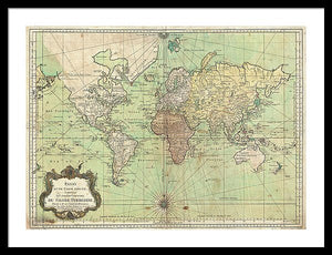 Old 1778 Nautical Map Of The World - Framed Print