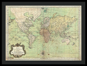 Old 1778 Nautical Map Of The World - Framed Print