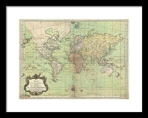 Old 1778 Nautical Map Of The World - Framed Print