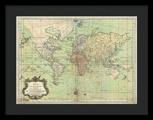 Old 1778 Nautical Map Of The World - Framed Print