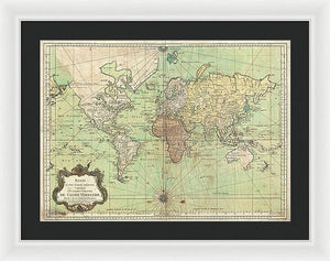 Old 1778 Nautical Map Of The World - Framed Print