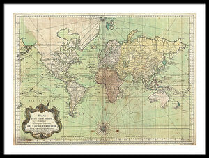 Old 1778 Nautical Map Of The World - Framed Print