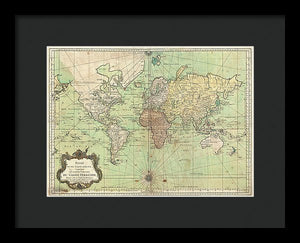 Old 1778 Nautical Map Of The World - Framed Print