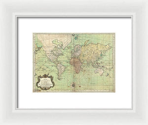 Old 1778 Nautical Map Of The World - Framed Print