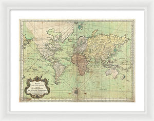 Old 1778 Nautical Map Of The World - Framed Print