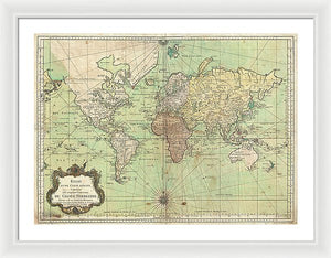 Old 1778 Nautical Map Of The World - Framed Print