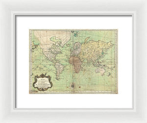 Old 1778 Nautical Map Of The World - Framed Print