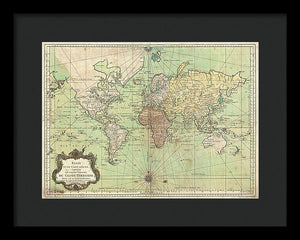 Old 1778 Nautical Map Of The World - Framed Print