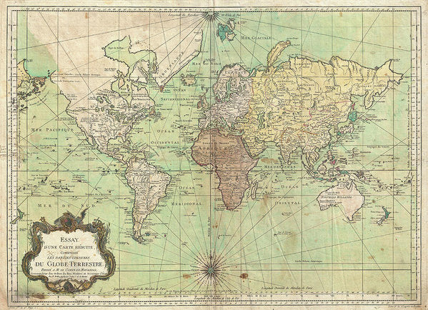 Old 1778 Nautical Map Of The World - Art Print