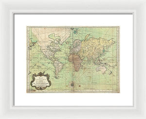 Old 1778 Nautical Map Of The World - Framed Print