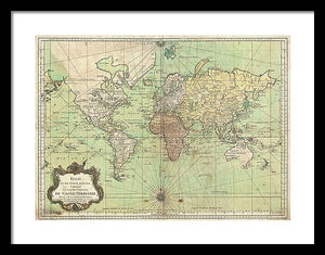 Old 1778 Nautical Map Of The World - Framed Print