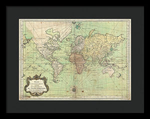 Old 1778 Nautical Map Of The World - Framed Print