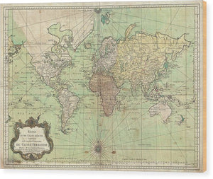 Old 1778 Nautical Map Of The World - Wood Print