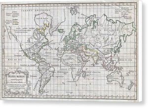 Old 1784 Map Of The World - Canvas Print