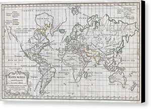 Old 1784 Map Of The World - Canvas Print