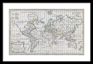 Old 1784 Map Of The World - Framed Print