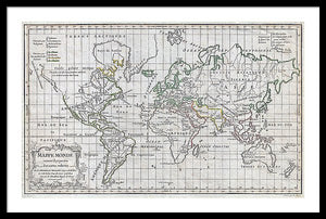 Old 1784 Map Of The World - Framed Print