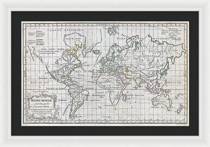 Old 1784 Map Of The World - Framed Print