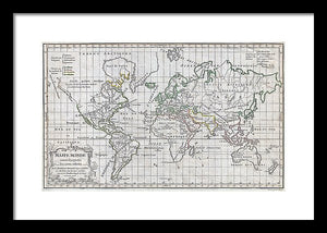 Old 1784 Map Of The World - Framed Print