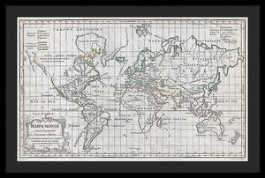 Old 1784 Map Of The World - Framed Print