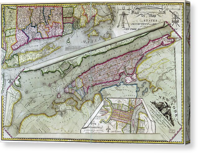 Old Map Of New York City 1821 - Canvas Print