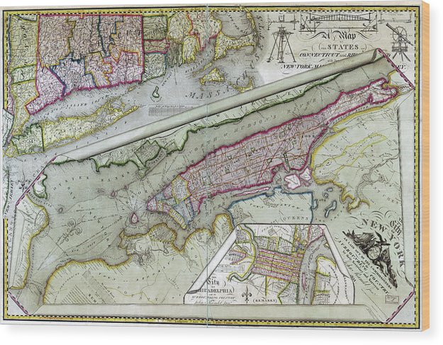 Old Map Of New York City 1821 - Wood Print