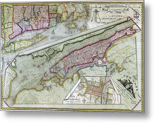 1821 Map Of New York City  - Metal Print