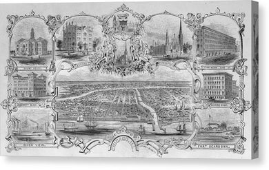 Old Map 1857 Chicago Views  - Canvas Print