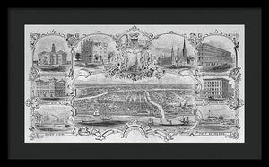 Old Map 1857 Chicago Views  - Framed Print