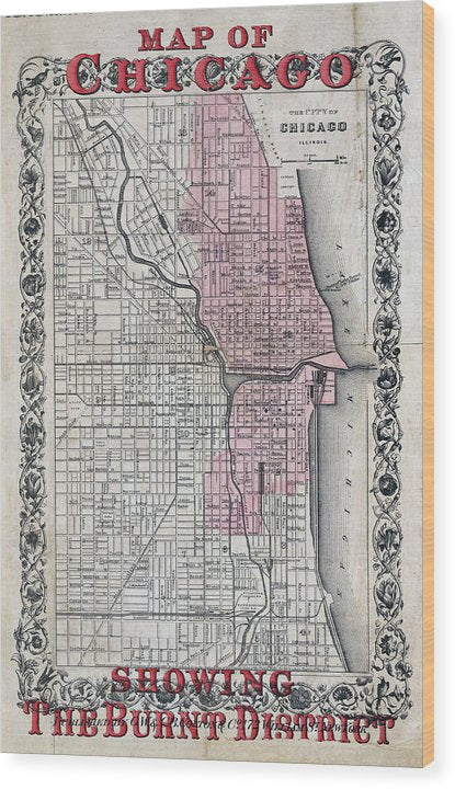 Old Chicago Fire Map  - Wood Print