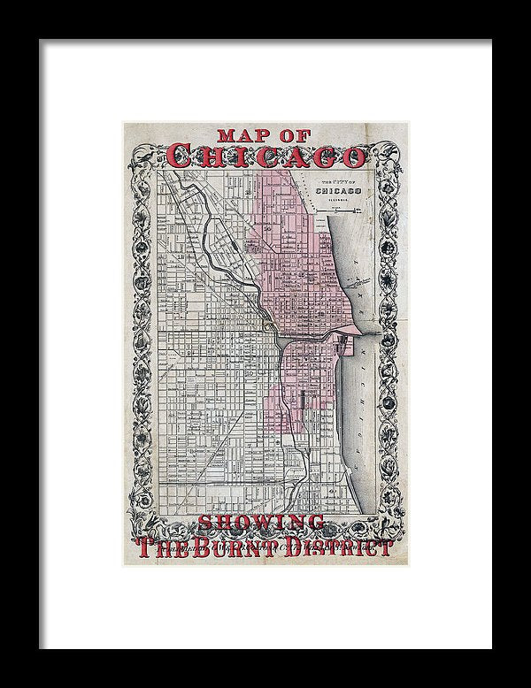 Old Chicago Fire Map  - Framed Print