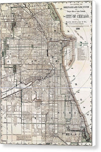 Old Map Of Chicago 1886 - Canvas Print