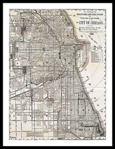 Old Map Of Chicago 1886 - Framed Print